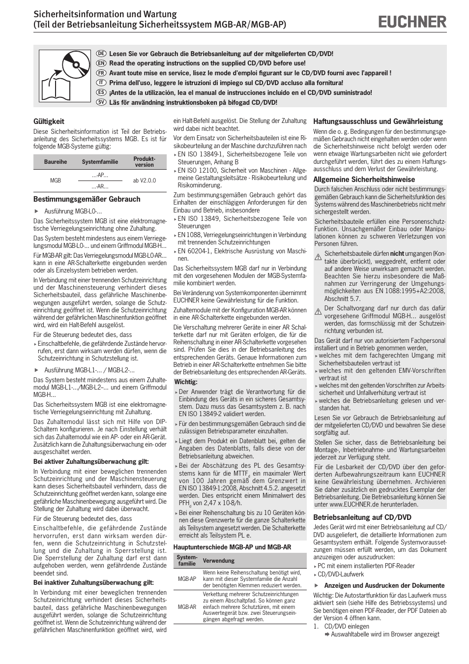 EUCHNER MGB-AP User Manual | 14 pages