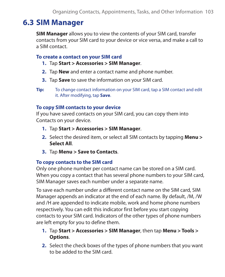 3 sim manager | ArcSoft Wing HERA110 User Manual | Page 103 / 258