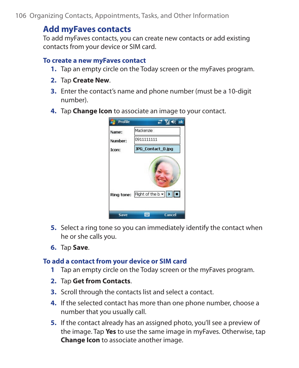 Add myfaves contacts | ArcSoft Wing HERA110 User Manual | Page 106 / 258