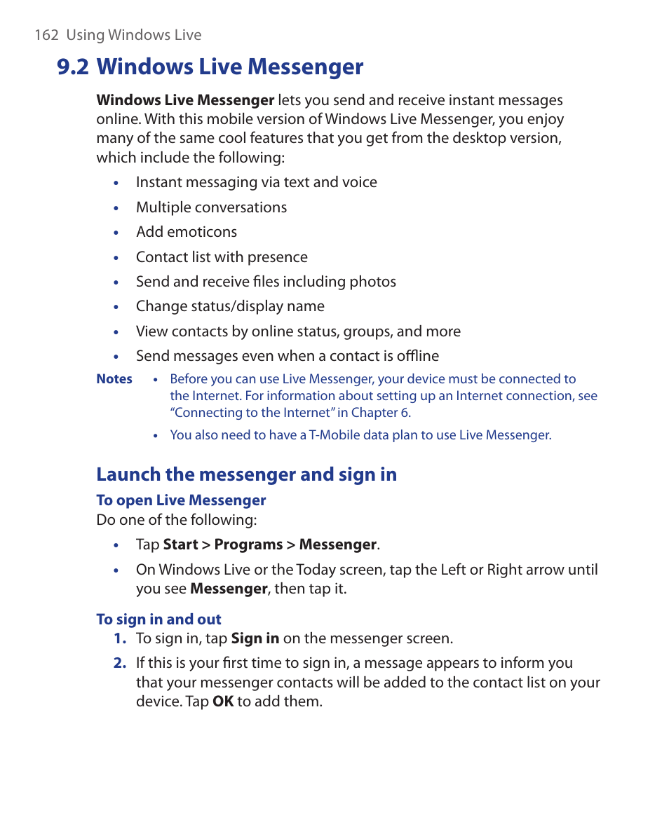 2 windows live messenger, Launch the messenger and sign in | ArcSoft Wing HERA110 User Manual | Page 162 / 258