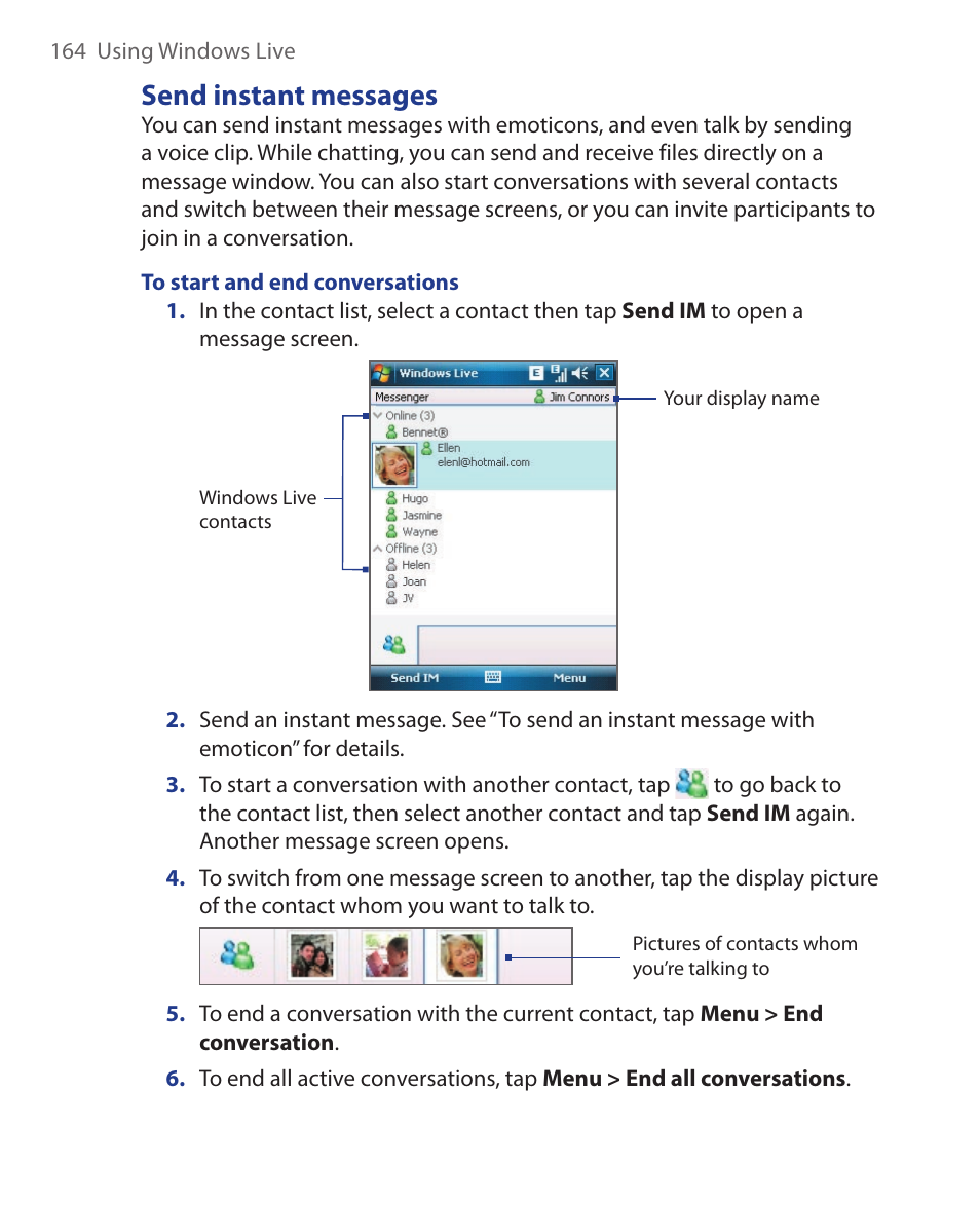 Send instant messages | ArcSoft Wing HERA110 User Manual | Page 164 / 258