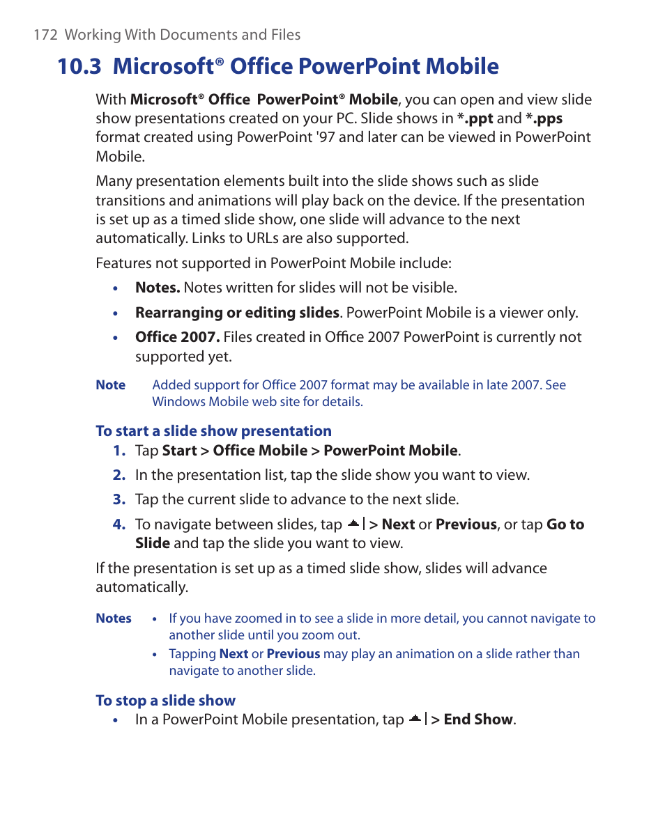 3 microsoft® office powerpoint mobile | ArcSoft Wing HERA110 User Manual | Page 172 / 258
