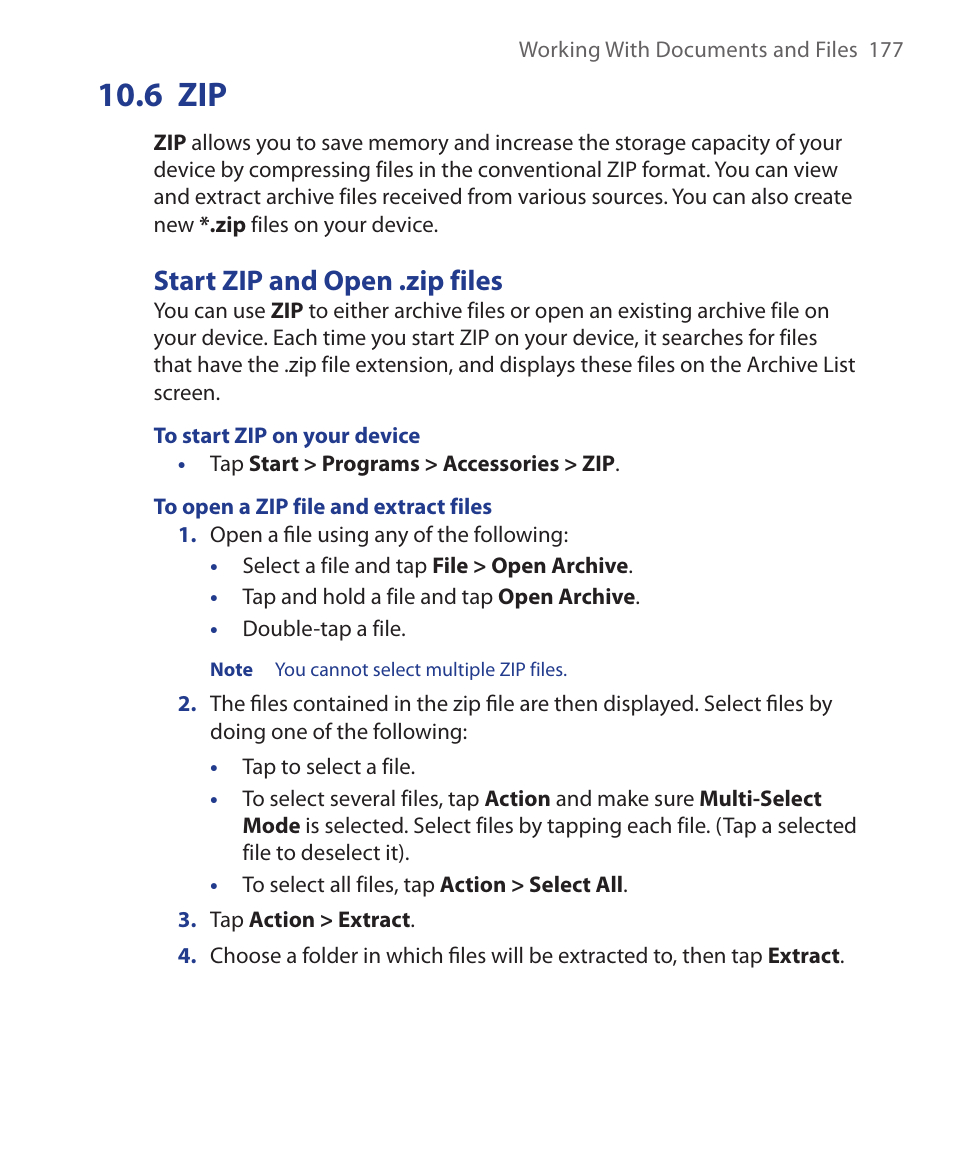 6 zip, Start zip and open .zip files | ArcSoft Wing HERA110 User Manual | Page 177 / 258