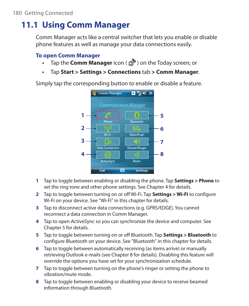 1 using comm manager | ArcSoft Wing HERA110 User Manual | Page 180 / 258