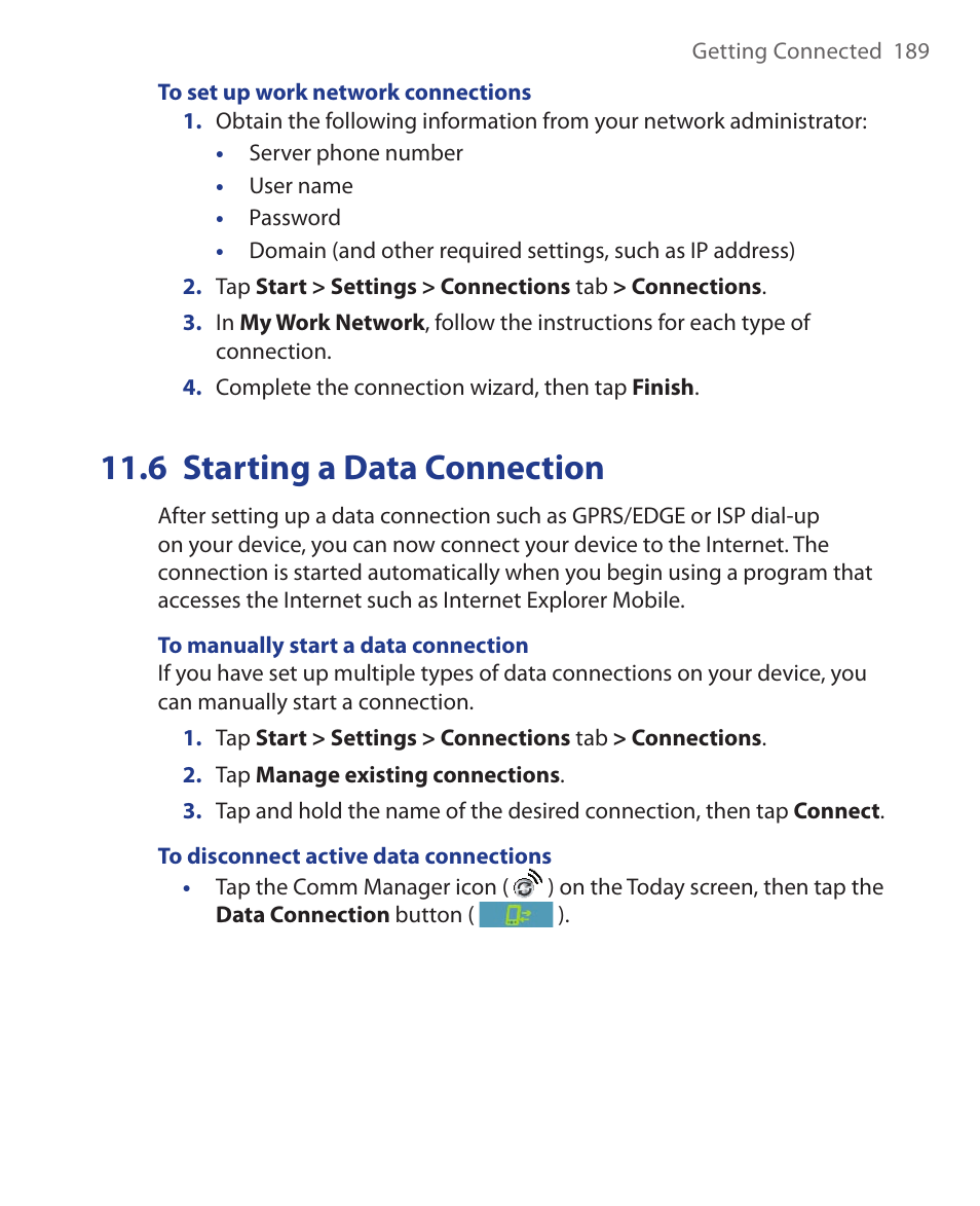 6 starting a data connection | ArcSoft Wing HERA110 User Manual | Page 189 / 258
