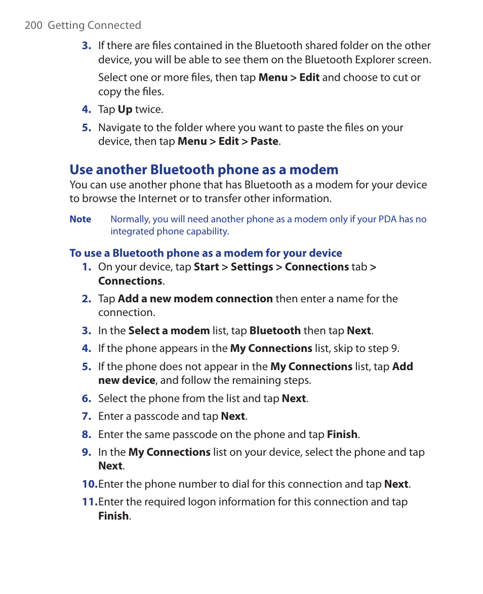Use another bluetooth phone as a modem | ArcSoft Wing HERA110 User Manual | Page 200 / 258