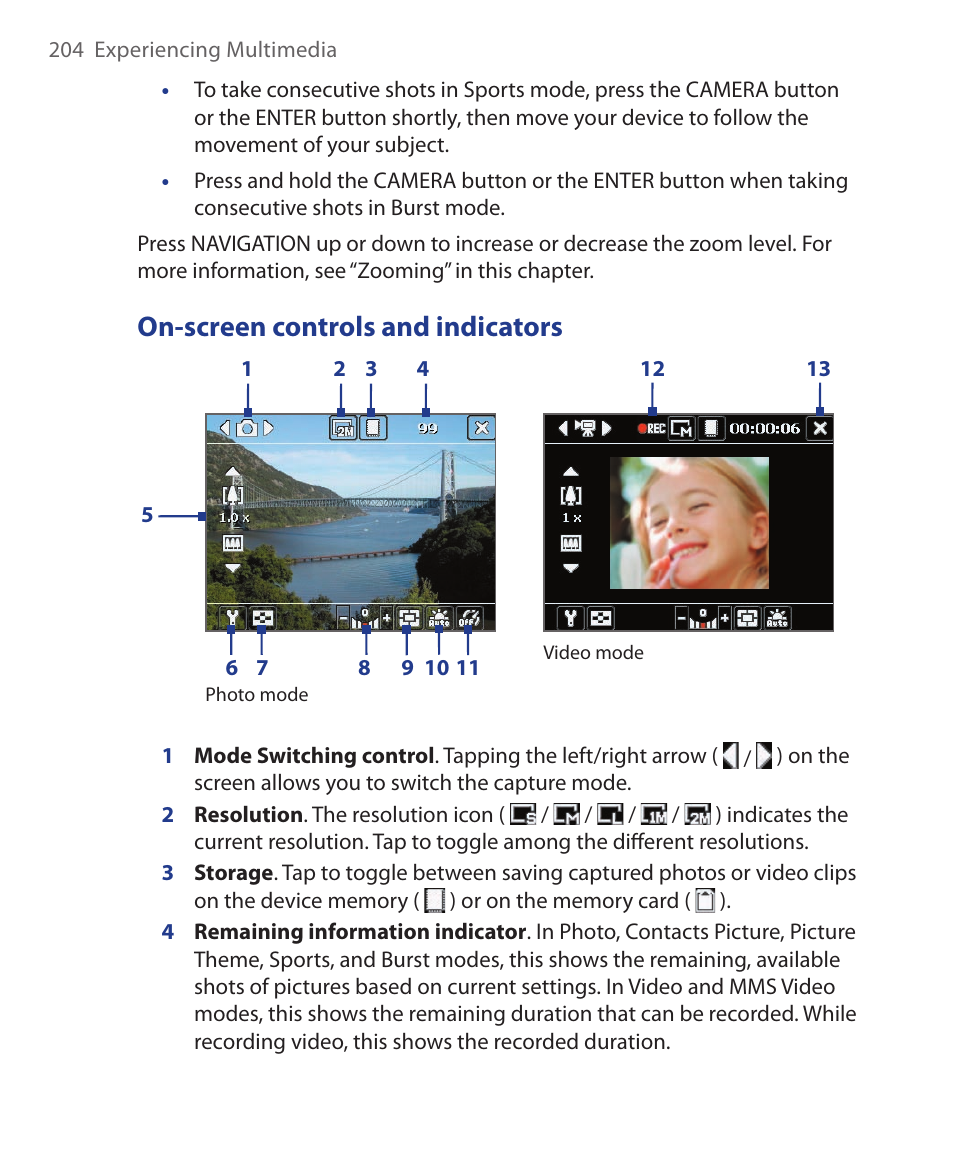 On-screen controls and indicators | ArcSoft Wing HERA110 User Manual | Page 204 / 258