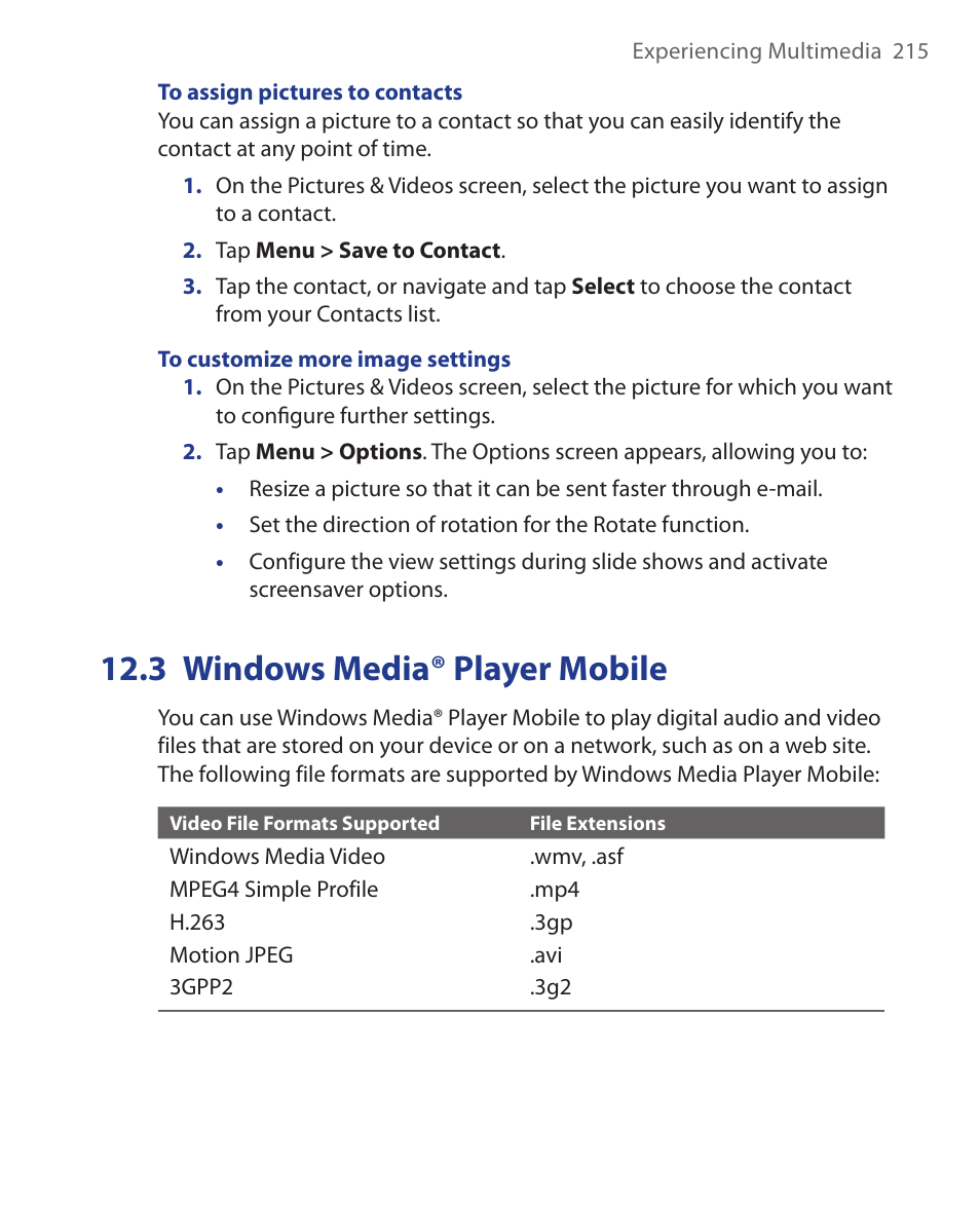 3 windows media® player mobile | ArcSoft Wing HERA110 User Manual | Page 215 / 258