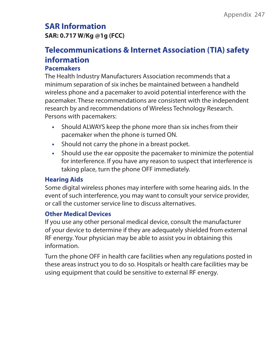 Sar information | ArcSoft Wing HERA110 User Manual | Page 247 / 258