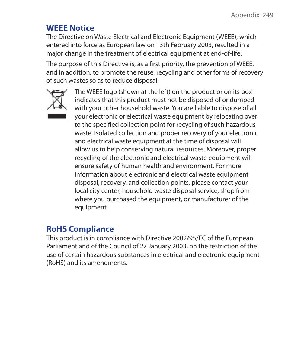 Weee notice, Rohs compliance | ArcSoft Wing HERA110 User Manual | Page 249 / 258