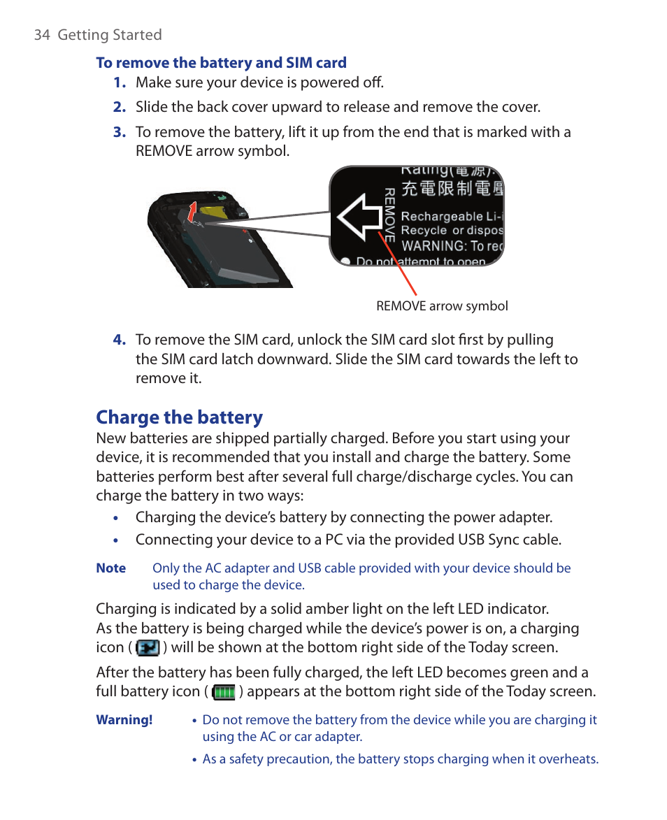 Charge the battery | ArcSoft Wing HERA110 User Manual | Page 34 / 258