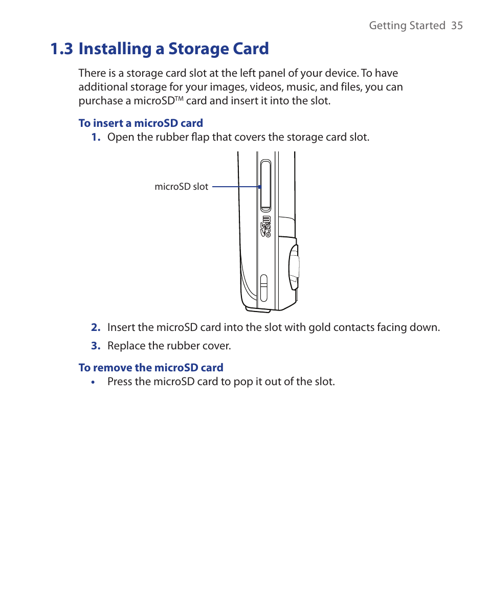 3 installing a storage card | ArcSoft Wing HERA110 User Manual | Page 35 / 258