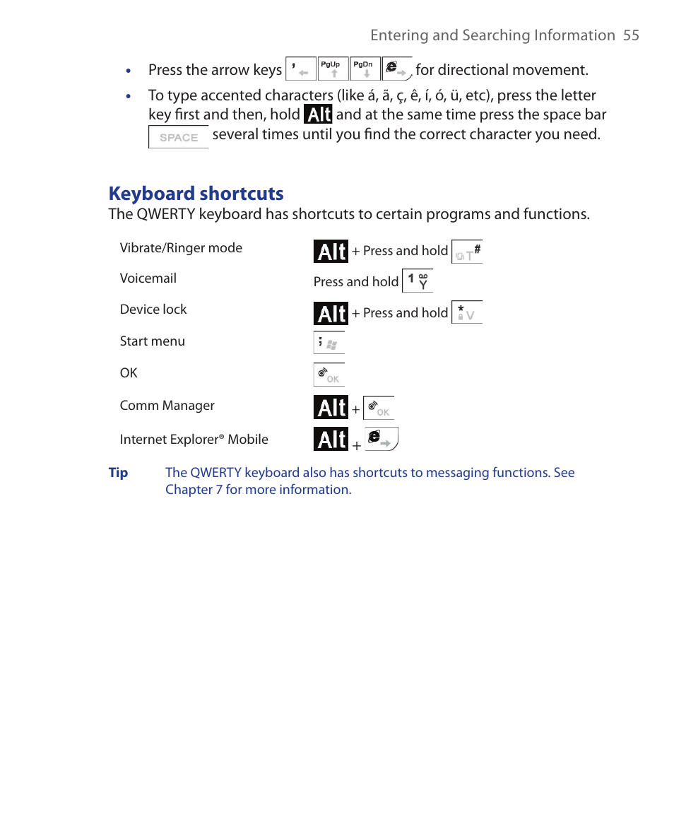 Keyboard shortcuts | ArcSoft Wing HERA110 User Manual | Page 55 / 258