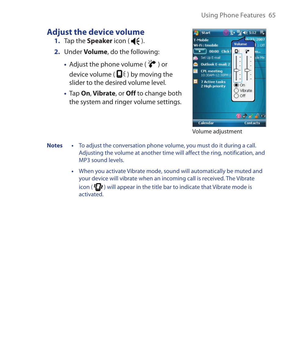 Adjust the device volume | ArcSoft Wing HERA110 User Manual | Page 65 / 258