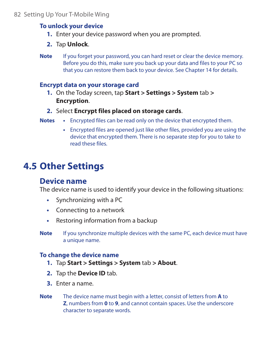 5 other settings, Device name | ArcSoft Wing HERA110 User Manual | Page 82 / 258