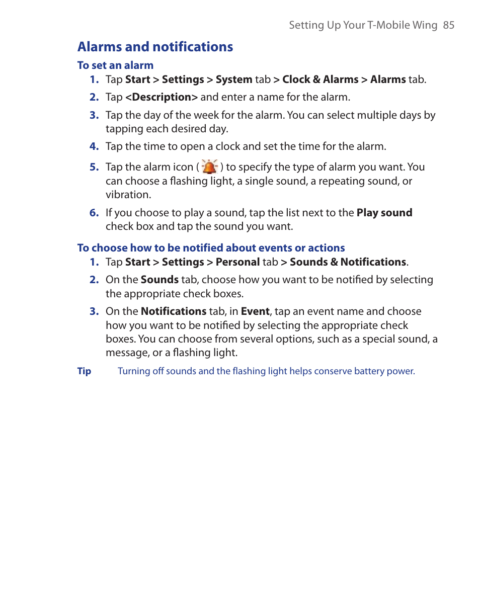Alarms and notifications | ArcSoft Wing HERA110 User Manual | Page 85 / 258
