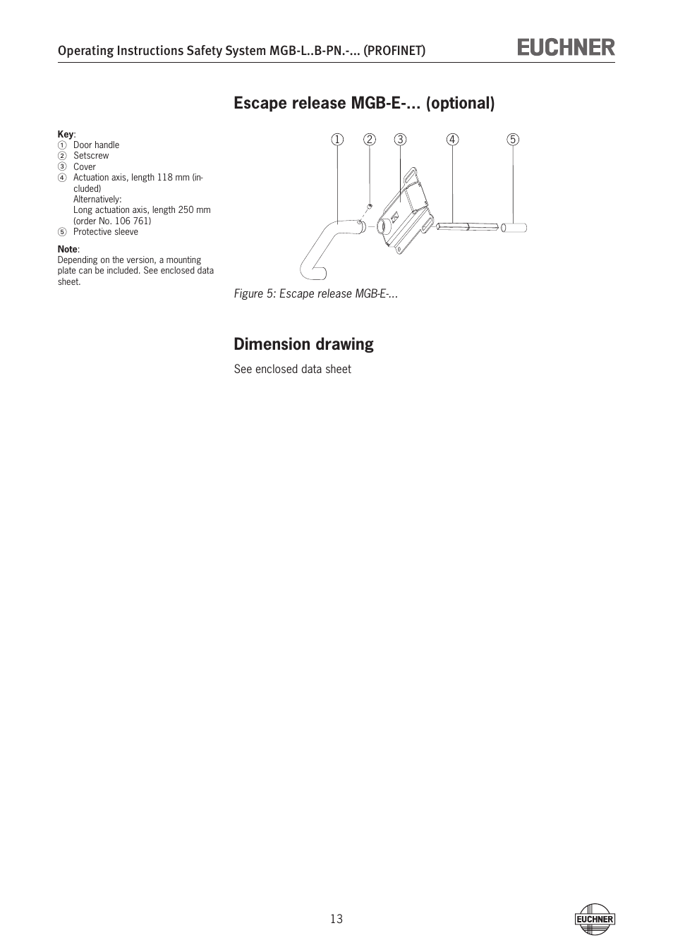 Escape release mgb-e-... (optional), Dimension drawing | EUCHNER MGB-LxxB-PNx-xxx (PROFINET) with Data Structure Type B User Manual | Page 13 / 44