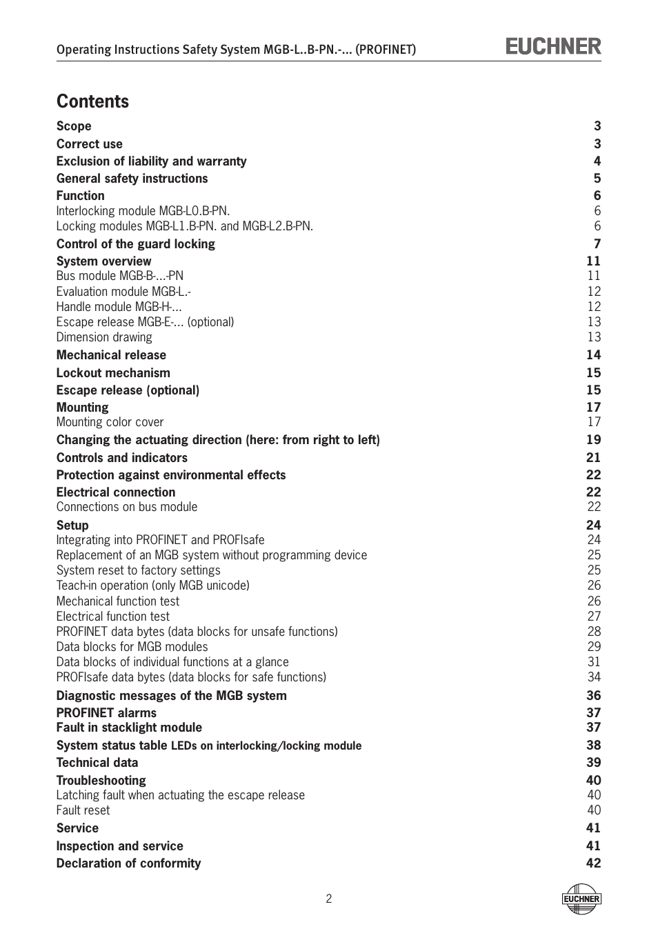 EUCHNER MGB-LxxB-PNx-xxx (PROFINET) with Data Structure Type B User Manual | Page 2 / 44