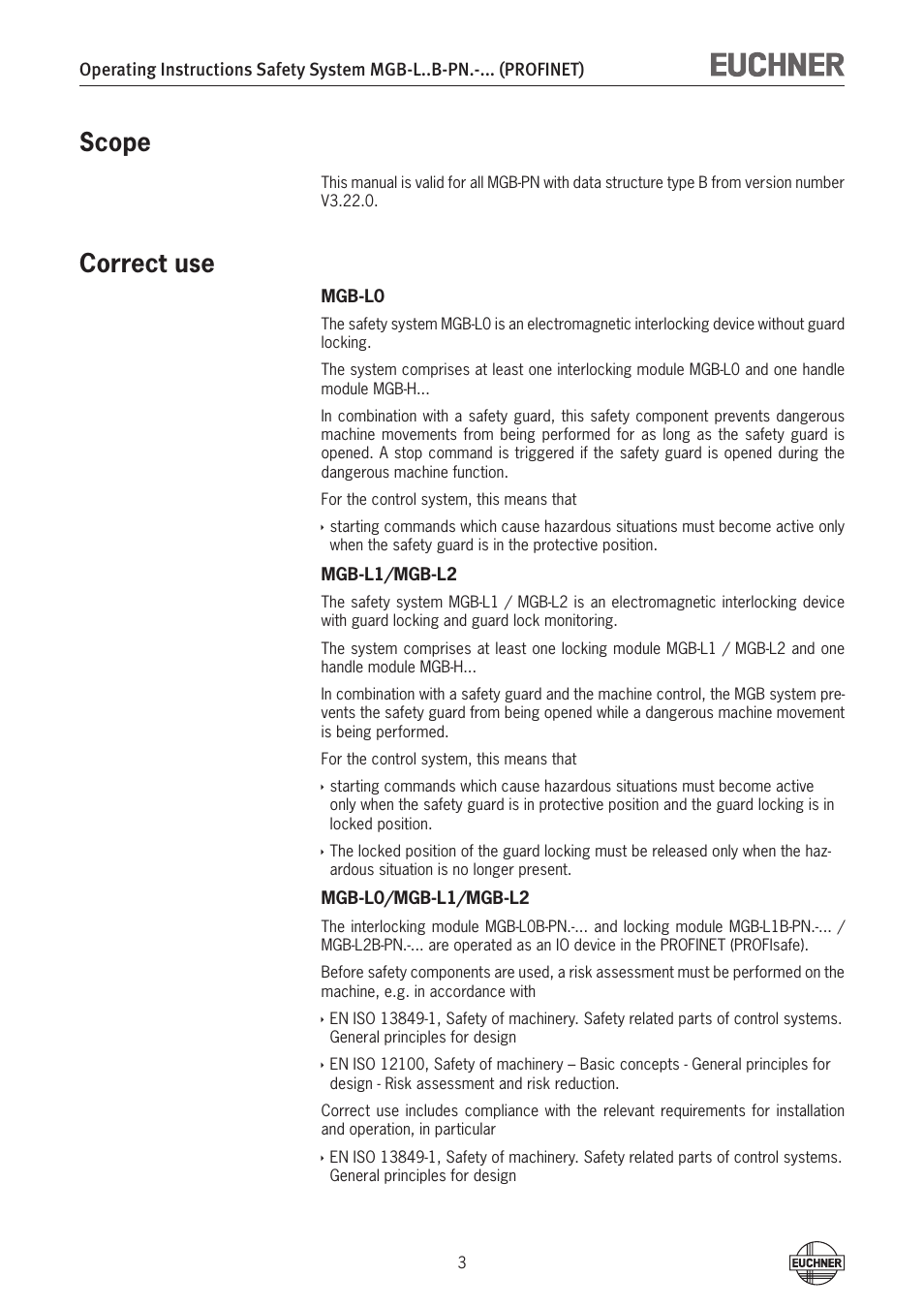 Scope, Correct use, Scope 3 correct use | EUCHNER MGB-LxxB-PNx-xxx (PROFINET) with Data Structure Type B User Manual | Page 3 / 44