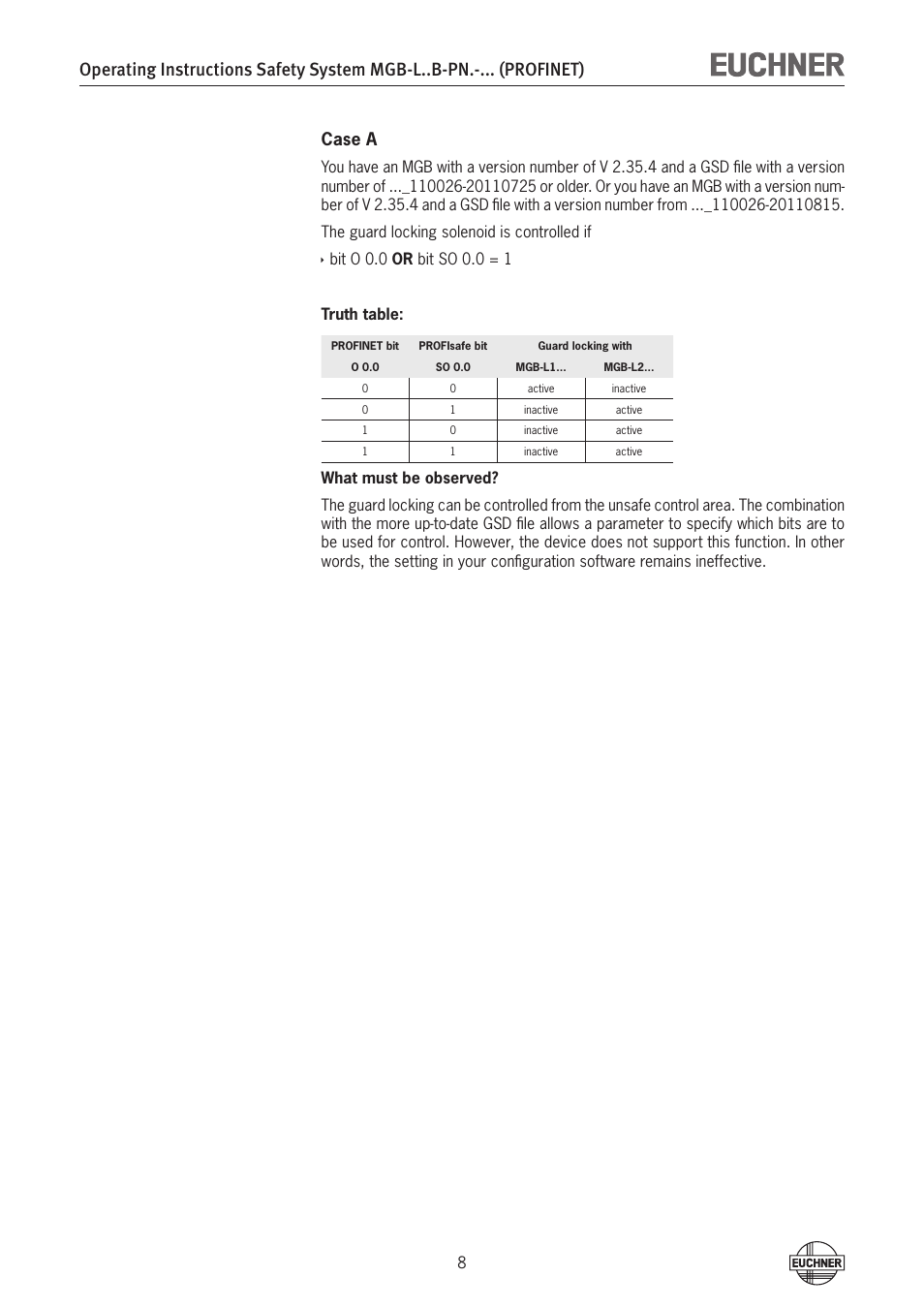 Case a | EUCHNER MGB-LxxB-PNx-xxx (PROFINET) with Data Structure Type B User Manual | Page 8 / 44