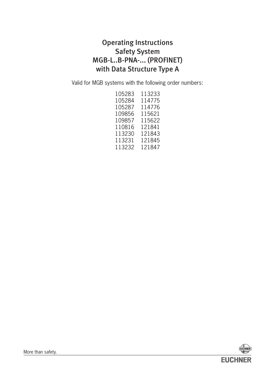 EUCHNER MGB-LxxB-PNA-xxx (PROFINET) with Data Structure Type A User Manual | 36 pages