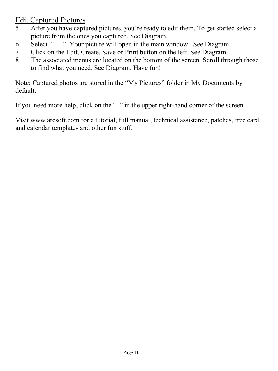 Edit captured pictures | ArcSoft HO98068 User Manual | Page 10 / 16