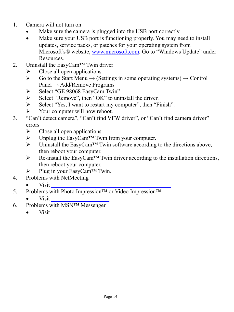 Trouble shooting | ArcSoft HO98068 User Manual | Page 14 / 16