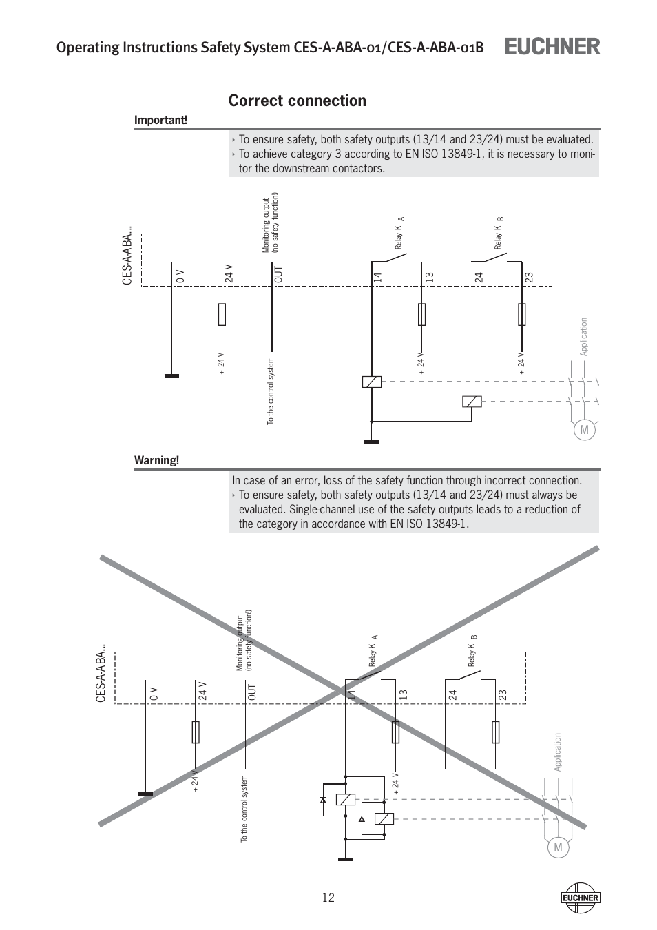 Correct connection | EUCHNER CES-A-ABA-01B (Unicode) User Manual | Page 12 / 42