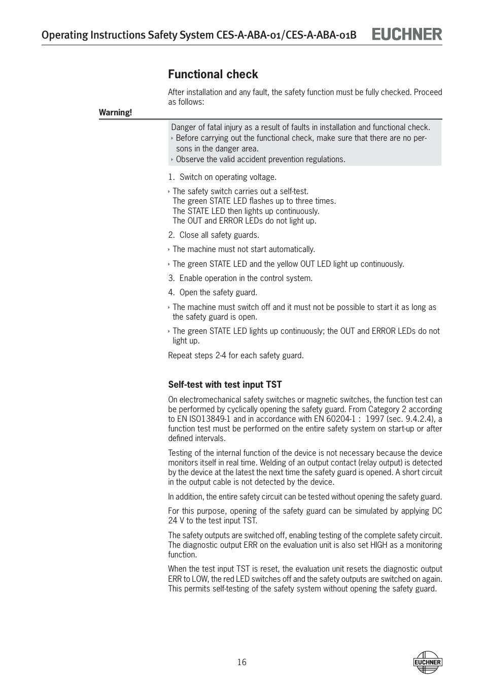 Functional check | EUCHNER CES-A-ABA-01B (Unicode) User Manual | Page 16 / 42