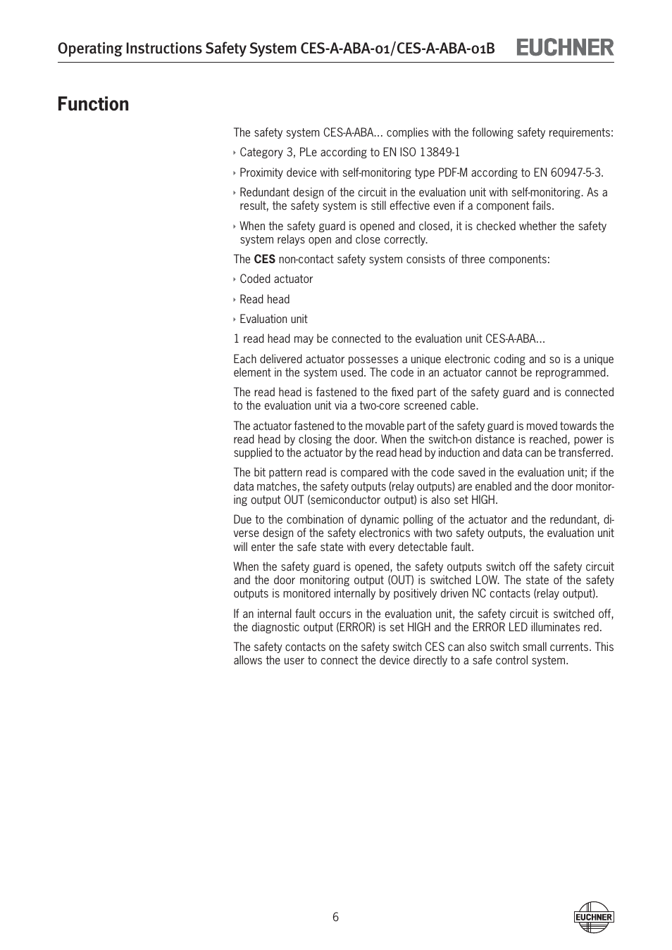 Function | EUCHNER CES-A-ABA-01B (Unicode) User Manual | Page 6 / 42