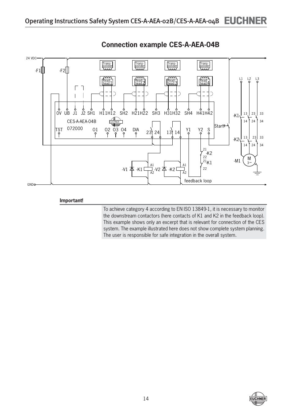 Connection example ces-a-aea-04b | EUCHNER CES-A-AEA-04B (Unicode) User Manual | Page 14 / 44