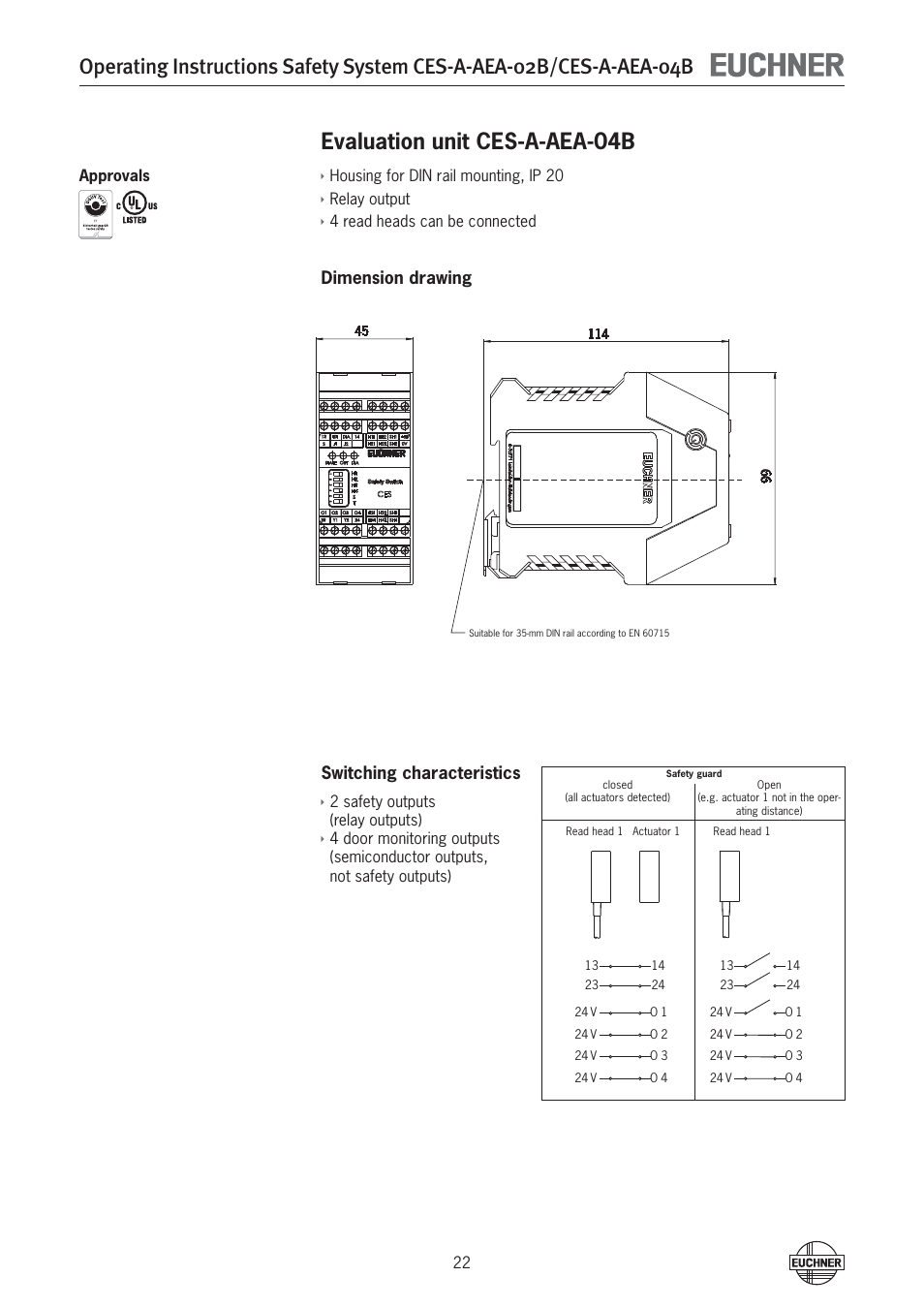 Evaluation unit ces-a-aea-04b | EUCHNER CES-A-AEA-04B (Unicode) User Manual | Page 22 / 44