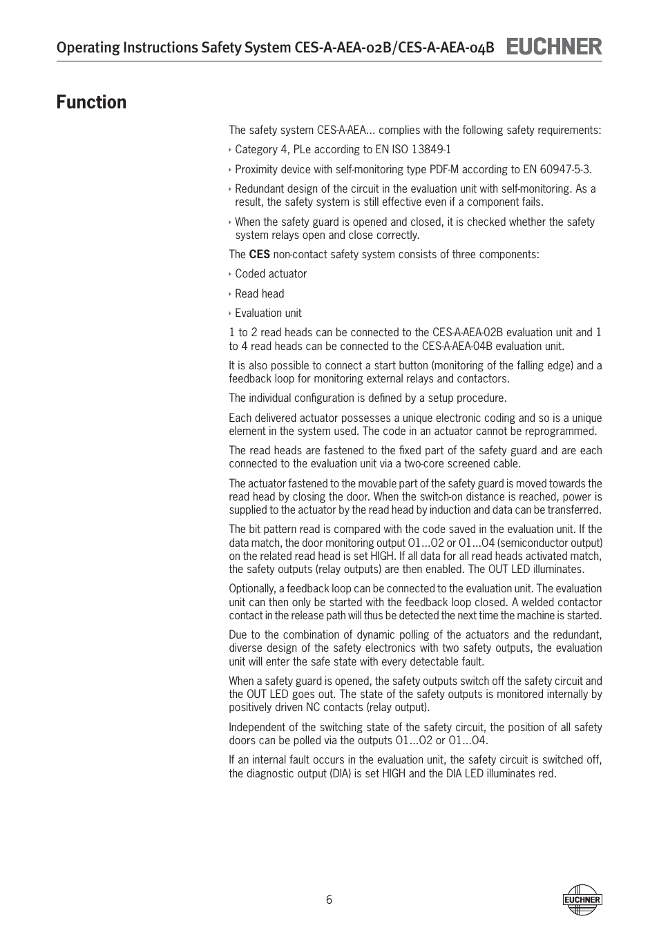 Function | EUCHNER CES-A-AEA-04B (Unicode) User Manual | Page 6 / 44