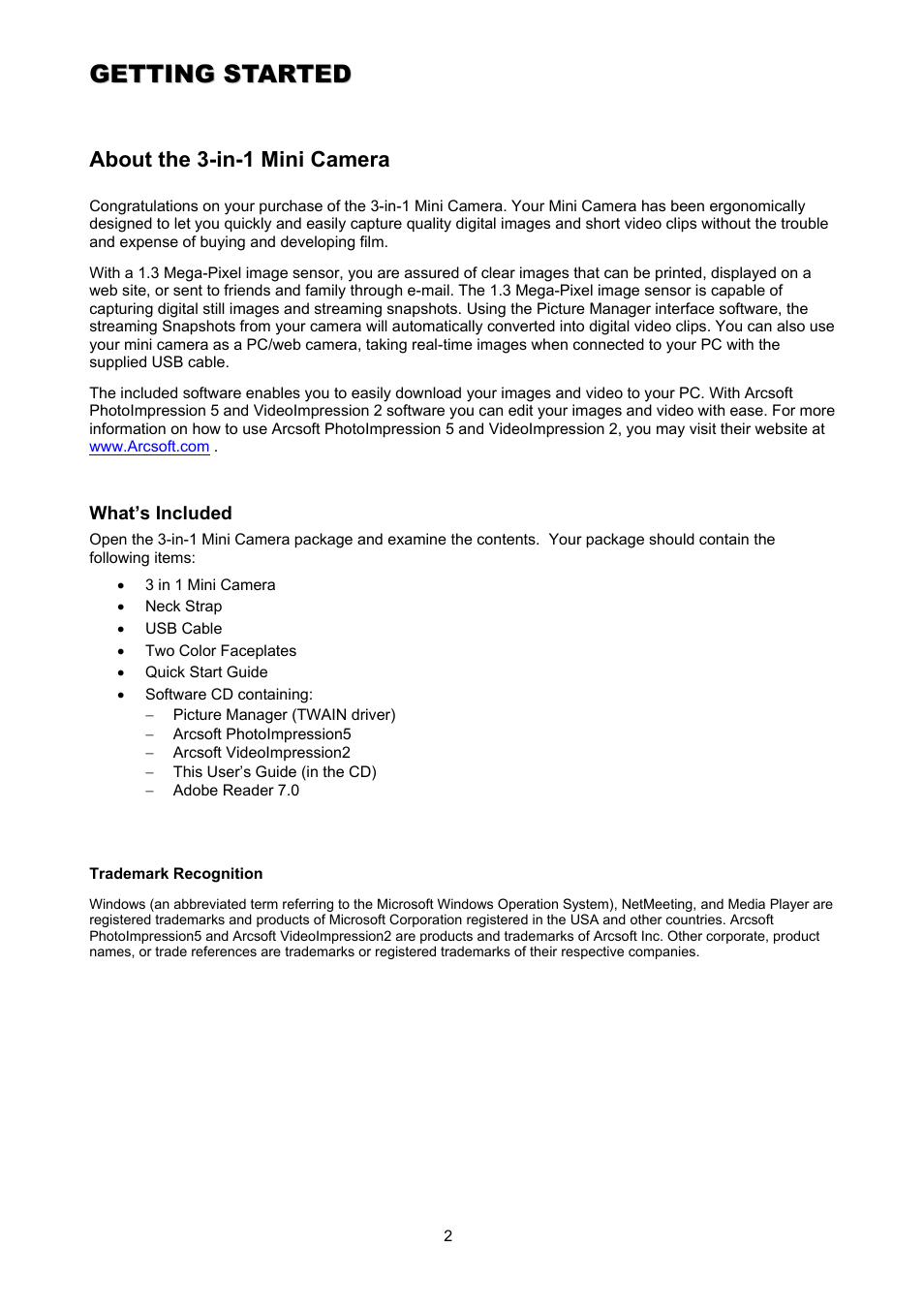 ArcSoft Go Vision 3-in-1 Mini Camera User Manual | Page 2 / 22
