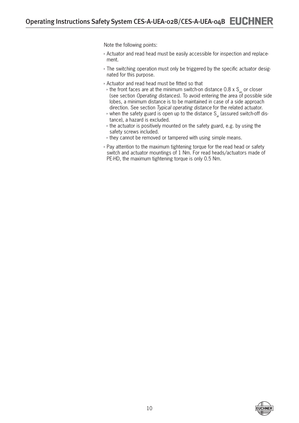 EUCHNER CES-A-UEA-04B (Multicode) User Manual | Page 10 / 44