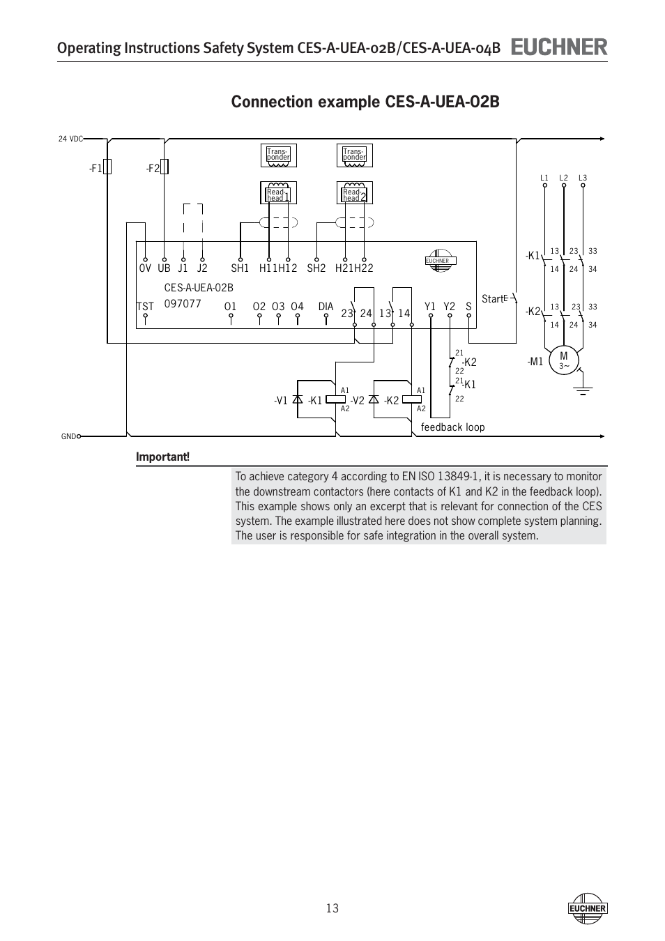 Connection example ces-a-uea-02b | EUCHNER CES-A-UEA-04B (Multicode) User Manual | Page 13 / 44