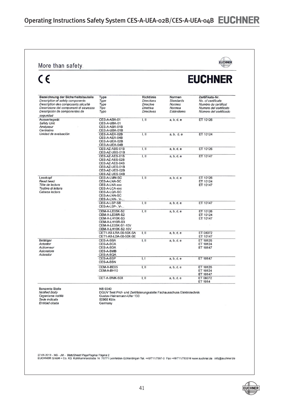 EUCHNER CES-A-UEA-04B (Multicode) User Manual | Page 41 / 44