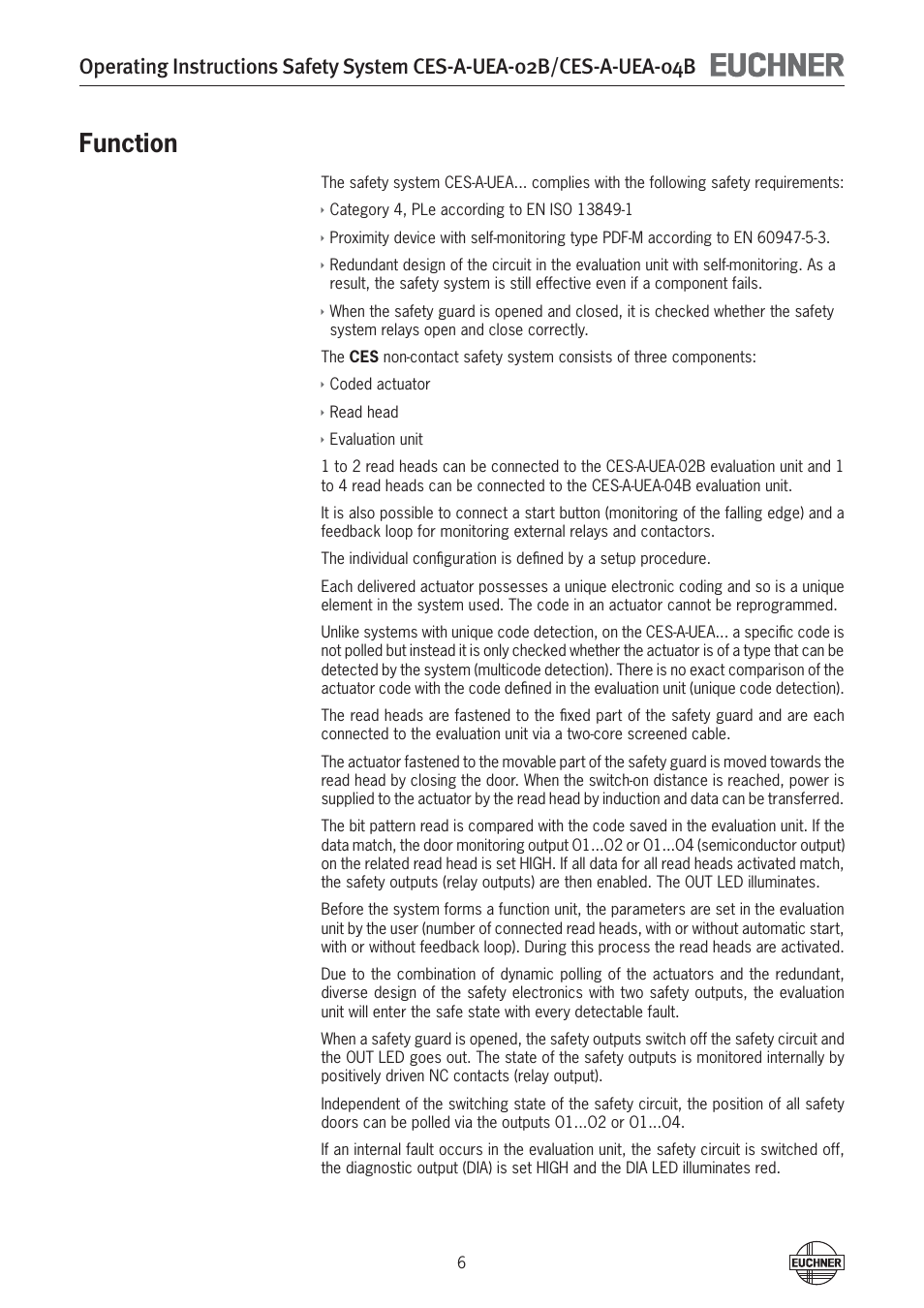 Function | EUCHNER CES-A-UEA-04B (Multicode) User Manual | Page 6 / 44