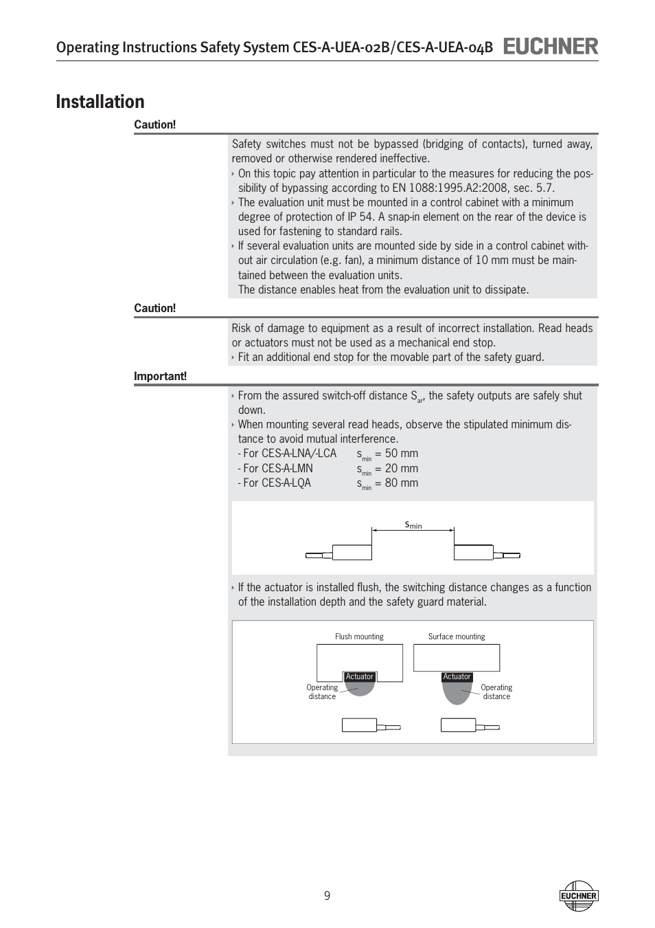 Installation | EUCHNER CES-A-UEA-04B (Multicode) User Manual | Page 9 / 44