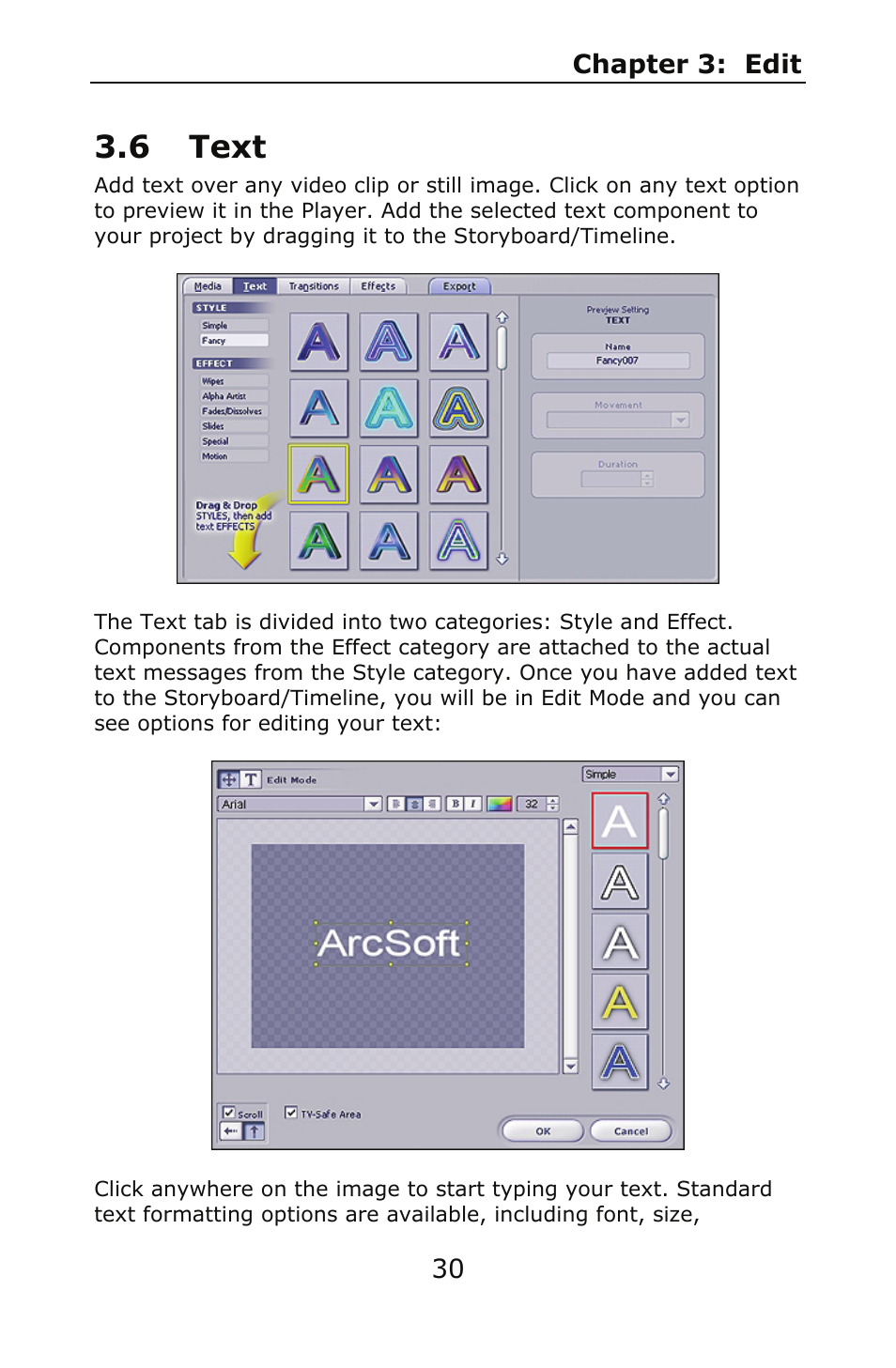 6 text | ArcSoft SHOWBIZ 2 User Manual | Page 34 / 99