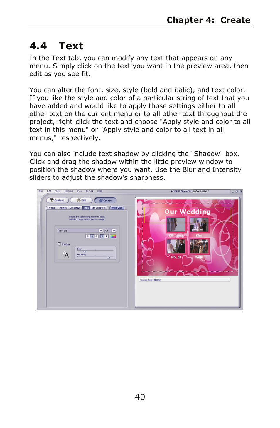 4 text | ArcSoft SHOWBIZ 2 User Manual | Page 44 / 99