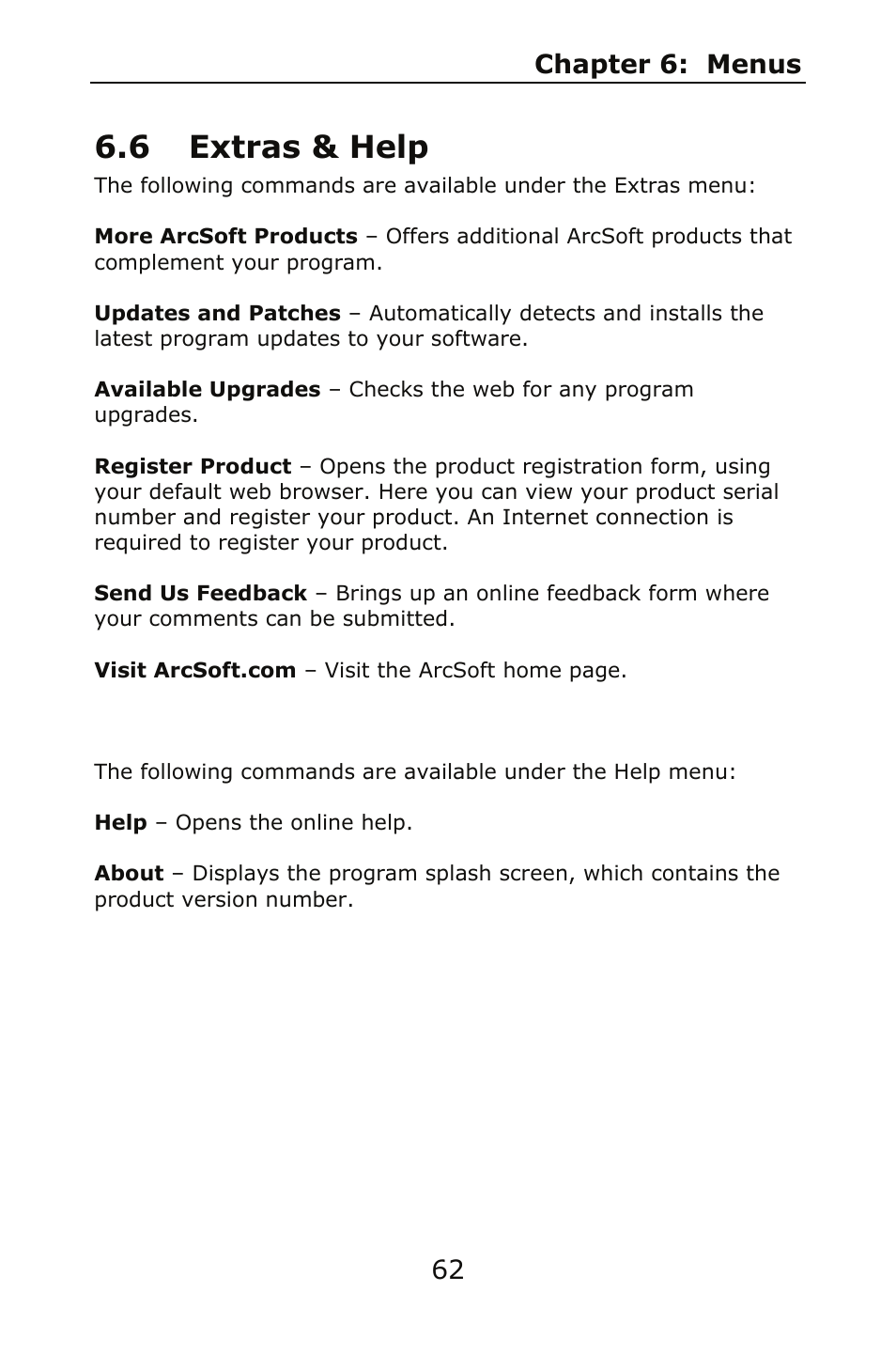 6 extras & help | ArcSoft SHOWBIZ 2 User Manual | Page 66 / 99