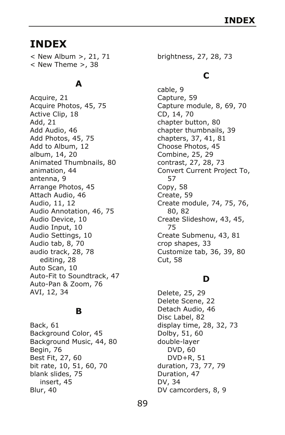 Index | ArcSoft SHOWBIZ 2 User Manual | Page 94 / 99