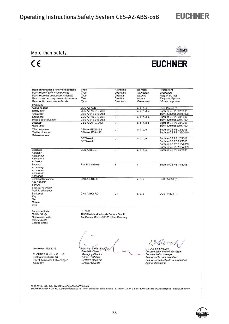 EUCHNER CES-AZ-ABS-01B (Unicode) User Manual | Page 38 / 40
