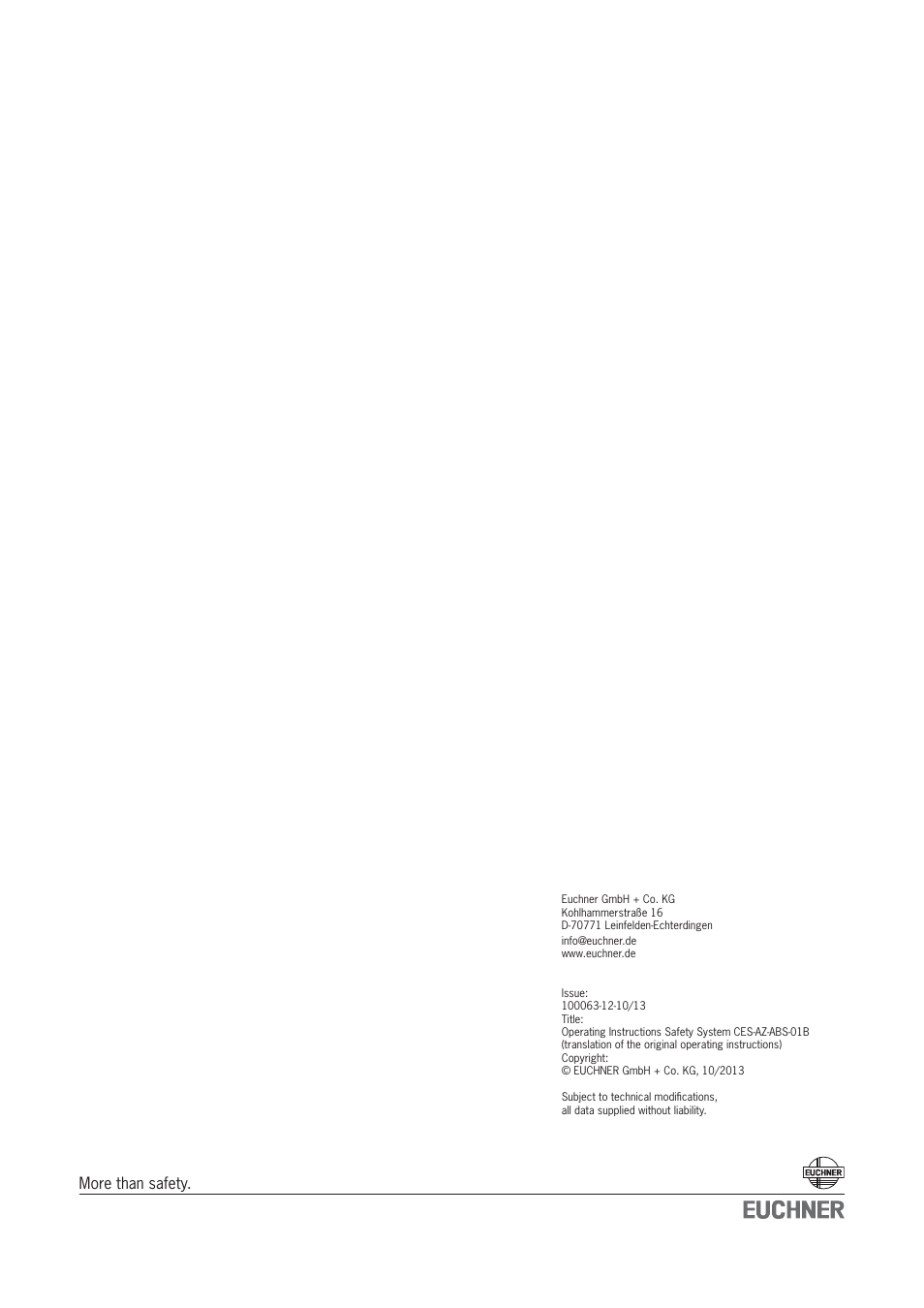 More than safety | EUCHNER CES-AZ-ABS-01B (Unicode) User Manual | Page 40 / 40