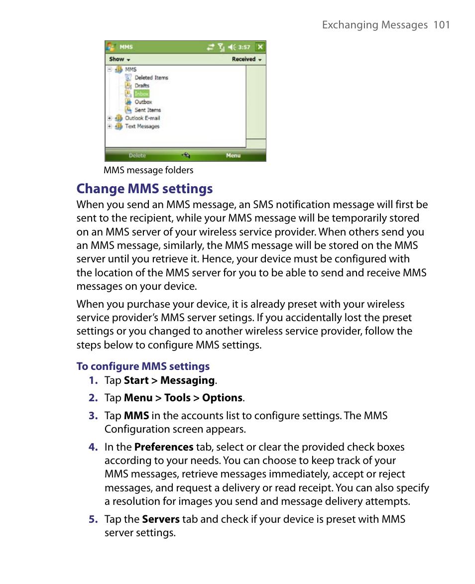 Change mms settings | ArcSoft PDA Phone User Manual | Page 101 / 250