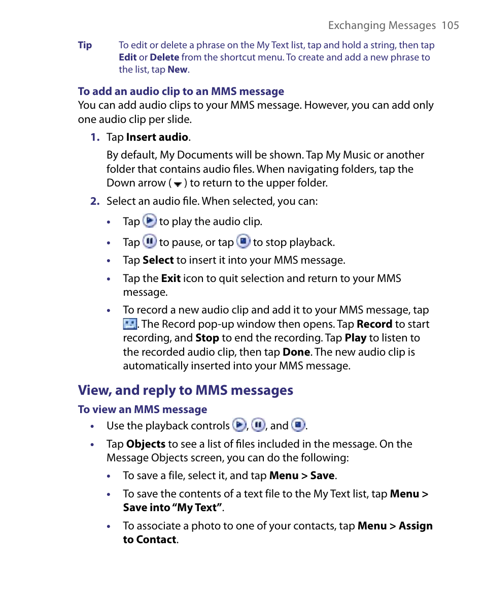 View, and reply to mms messages | ArcSoft PDA Phone User Manual | Page 105 / 250