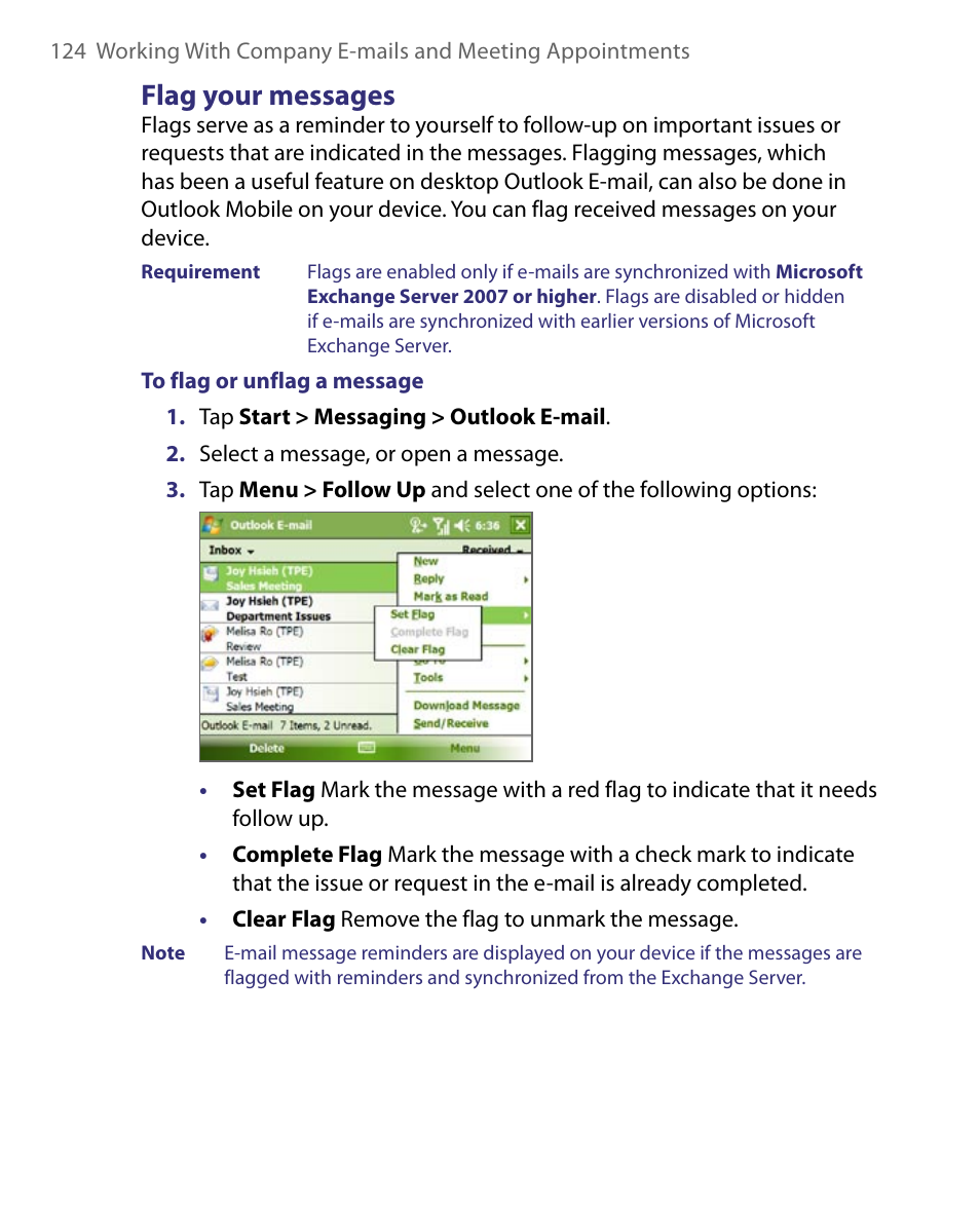 Flag your messages | ArcSoft PDA Phone User Manual | Page 124 / 250