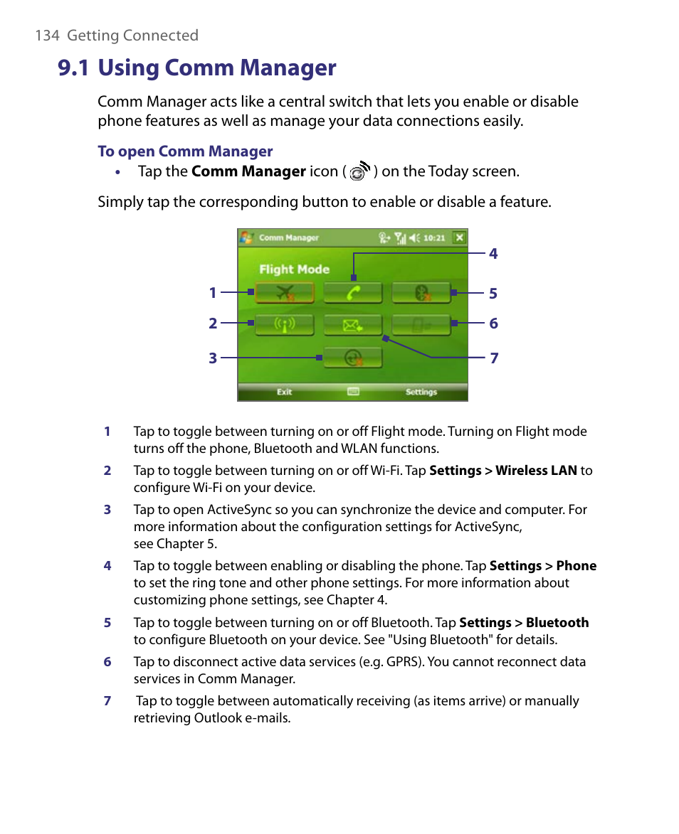 1 using comm manager | ArcSoft PDA Phone User Manual | Page 134 / 250