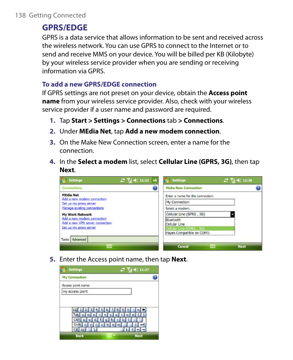 Gprs/edge | ArcSoft PDA Phone User Manual | Page 138 / 250